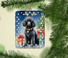 Load image into Gallery viewer, Black Standard Poodle Christmas Reindeer Porcelain Ornament