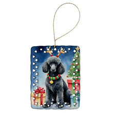 Load image into Gallery viewer, Black Standard Poodle Christmas Reindeer Porcelain Ornament
