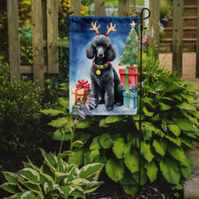 Load image into Gallery viewer, Black Standard Poodle Christmas Garden Flag – Dog in Reindeer Antlers with Tree &amp; Gifts