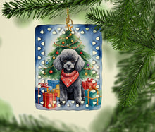 Load image into Gallery viewer, Black Toy Poodle Christmas Reindeer Porcelain Ornament