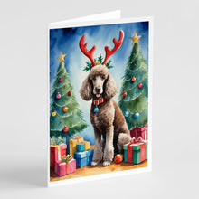 Load image into Gallery viewer, Chocolate Standard Poodle Christmas Reindeer Greeting Cards - Blank Note Cards – 8-Pack of Artist-Designed Cards with Envelopes