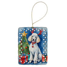 Load image into Gallery viewer, White Standard Poodle Christmas Reindeer Porcelain Ornament