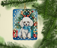 Load image into Gallery viewer, White Toy Poodle Christmas Reindeer Porcelain Ornament