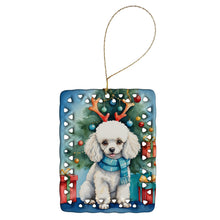 Load image into Gallery viewer, White Toy Poodle Christmas Reindeer Porcelain Ornament