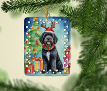 Load image into Gallery viewer, Portuguese Water Dog Christmas Reindeer Porcelain Ornament