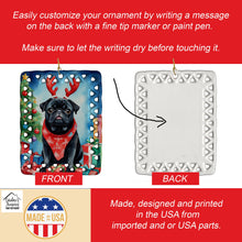 Load image into Gallery viewer, Black Pug Christmas Reindeer Porcelain Ornament