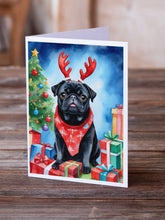Load image into Gallery viewer, Black Pug Christmas Reindeer Greeting Cards - Blank Note Cards – 8-Pack of Artist-Designed Cards with Envelopes
