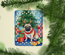 Load image into Gallery viewer, Pug Christmas Reindeer Porcelain Ornament