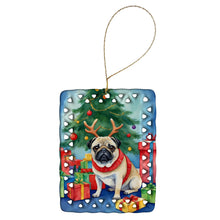 Load image into Gallery viewer, Pug Christmas Reindeer Porcelain Ornament
