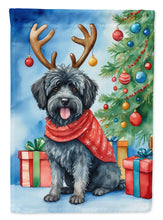 Load image into Gallery viewer, Puli Christmas Garden Flag – Dog in Reindeer Antlers with Tree &amp; Gifts