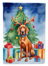 Load image into Gallery viewer, Redbone Coonhound Christmas Garden Flag – Dog in Reindeer Antlers with Tree &amp; Gifts