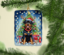 Load image into Gallery viewer, Rottweiler Christmas Reindeer Porcelain Ornament