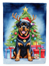 Load image into Gallery viewer, Rottweiler Christmas Garden Flag – Dog in Reindeer Antlers with Tree &amp; Gifts