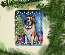 Load image into Gallery viewer, Saint Bernard Christmas Reindeer Porcelain Ornament