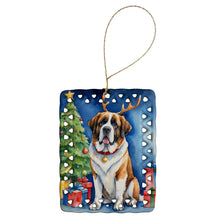 Load image into Gallery viewer, Saint Bernard Christmas Reindeer Porcelain Ornament