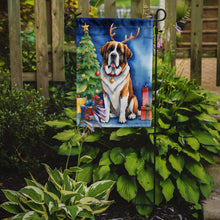 Load image into Gallery viewer, Saint Bernard Christmas Garden Flag – Dog in Reindeer Antlers with Tree &amp; Gifts