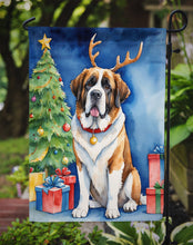 Load image into Gallery viewer, Saint Bernard Christmas Garden Flag – Dog in Reindeer Antlers with Tree &amp; Gifts