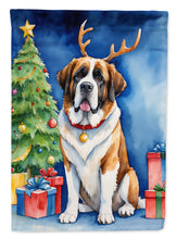 Load image into Gallery viewer, Saint Bernard Christmas Garden Flag – Dog in Reindeer Antlers with Tree &amp; Gifts