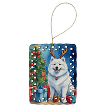 Load image into Gallery viewer, Samoyed Christmas Reindeer Porcelain Ornament