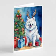 Load image into Gallery viewer, Samoyed Christmas Reindeer Greeting Cards - Blank Note Cards – 8-Pack of Artist-Designed Cards with Envelopes