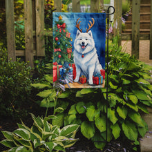 Load image into Gallery viewer, Samoyed Christmas Garden Flag – Dog in Reindeer Antlers with Tree &amp; Gifts
