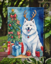 Load image into Gallery viewer, Samoyed Christmas Garden Flag – Dog in Reindeer Antlers with Tree &amp; Gifts