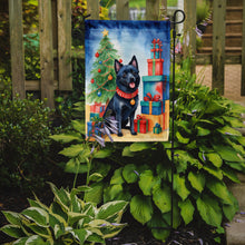 Load image into Gallery viewer, Schipperke Christmas Garden Flag – Dog in Reindeer Antlers with Tree &amp; Gifts