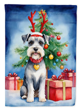 Load image into Gallery viewer, Schnauzer Christmas Garden Flag – Dog in Reindeer Antlers with Tree &amp; Gifts
