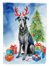 Load image into Gallery viewer, Scottish Deerhound Christmas Garden Flag – Dog in Reindeer Antlers with Tree &amp; Gifts