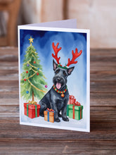 Load image into Gallery viewer, Scottish Terrier Christmas Reindeer Greeting Cards - Blank Note Cards – 8-Pack of Artist-Designed Cards with Envelopes