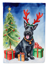 Load image into Gallery viewer, Scottish Terrier Christmas Garden Flag – Dog in Reindeer Antlers with Tree &amp; Gifts