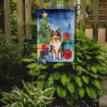 Load image into Gallery viewer, Sheltie Christmas Garden Flag – Dog in Reindeer Antlers with Tree &amp; Gifts