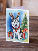 Load image into Gallery viewer, Siberian Husky Christmas Reindeer Greeting Cards - Blank Note Cards – 8-Pack of Artist-Designed Cards with Envelopes