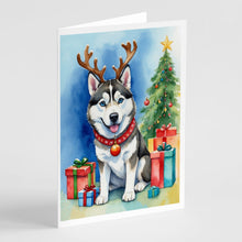 Load image into Gallery viewer, Siberian Husky Christmas Reindeer Greeting Cards - Blank Note Cards – 8-Pack of Artist-Designed Cards with Envelopes