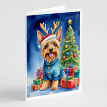 Load image into Gallery viewer, Silky Terrier Christmas Reindeer Greeting Cards - Blank Note Cards – 8-Pack of Artist-Designed Cards with Envelopes