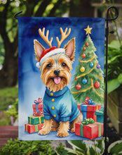 Load image into Gallery viewer, Silky Terrier Christmas Garden Flag – Dog in Reindeer Antlers with Tree &amp; Gifts