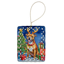 Load image into Gallery viewer, Staffordshire Bull Terrier Christmas Reindeer Porcelain Ornament