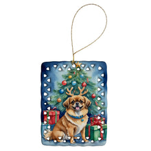 Load image into Gallery viewer, Tibetan Spaniel Christmas Reindeer Porcelain Ornament
