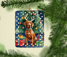 Load image into Gallery viewer, Vizsla Christmas Reindeer Porcelain Ornament