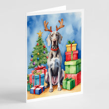 Load image into Gallery viewer, Weimaraner Christmas Reindeer Greeting Cards - Blank Note Cards – 8-Pack of Artist-Designed Cards with Envelopes