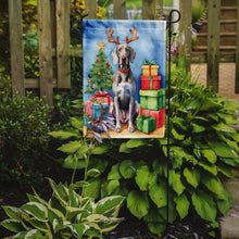 Load image into Gallery viewer, Weimaraner Christmas Garden Flag – Dog in Reindeer Antlers with Tree &amp; Gifts