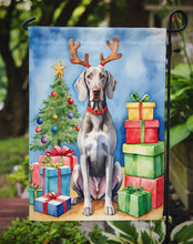 Load image into Gallery viewer, Weimaraner Christmas Garden Flag – Dog in Reindeer Antlers with Tree &amp; Gifts