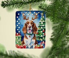 Load image into Gallery viewer, Welsh Springer Spaniel Christmas Reindeer Porcelain Ornament