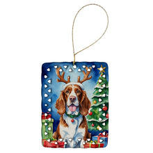 Load image into Gallery viewer, Welsh Springer Spaniel Christmas Reindeer Porcelain Ornament