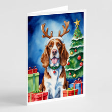 Load image into Gallery viewer, Welsh Springer Spaniel Christmas Reindeer Greeting Cards - Blank Note Cards – 8-Pack of Artist-Designed Cards with Envelopes