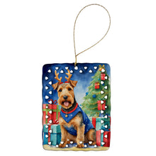 Load image into Gallery viewer, Welsh Terrier Christmas Reindeer Porcelain Ornament