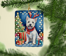 Load image into Gallery viewer, Westie Christmas Reindeer Porcelain Ornament