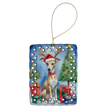 Load image into Gallery viewer, Whippet Christmas Reindeer Porcelain Ornament