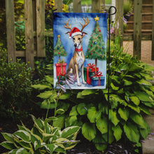 Load image into Gallery viewer, Whippet Christmas Garden Flag – Dog in Reindeer Antlers with Tree &amp; Gifts