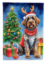 Load image into Gallery viewer, Wirehaired Pointing Griffon Christmas Garden Flag – Dog in Reindeer Antlers with Tree &amp; Gifts